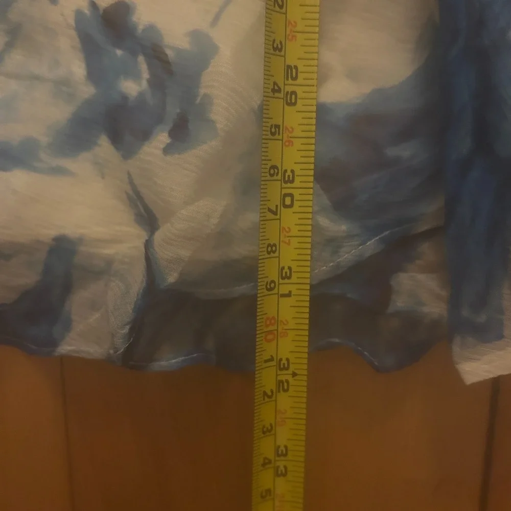 Lauren Ralph Lauren Skirt Sz M Blue Silk Ruffle Midi Watercolor Preppy Old Money